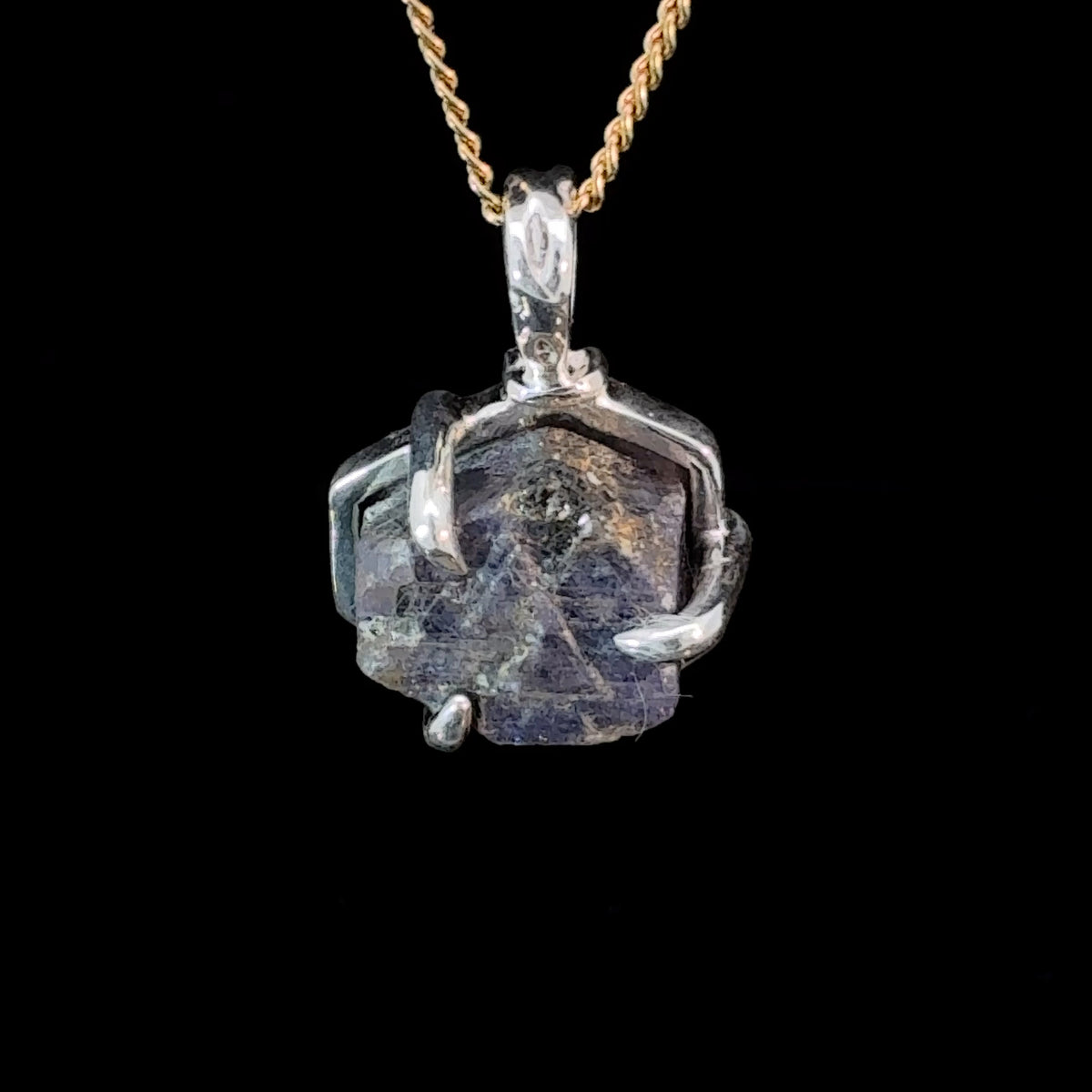 Rough African Blue Sapphire ring prong set in sterling silver with natural unpolished gemstone
