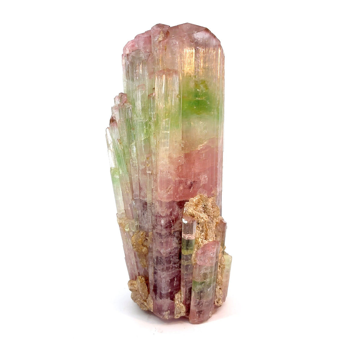 Large natural pink and green zoned tourmaline crystal with well-defined terminations, 202 grams, measuring 94 x 38 x 32 mm
