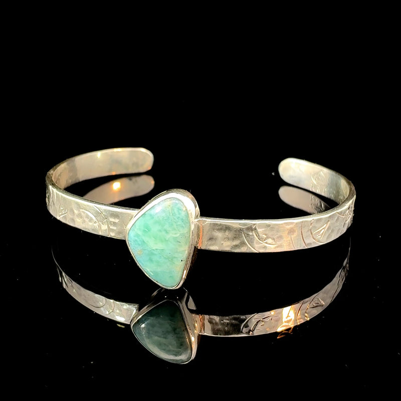 Larimar Sterling Silver Bangle Bracelet – Hand Hammered & Stamped Artisan Jewelry
