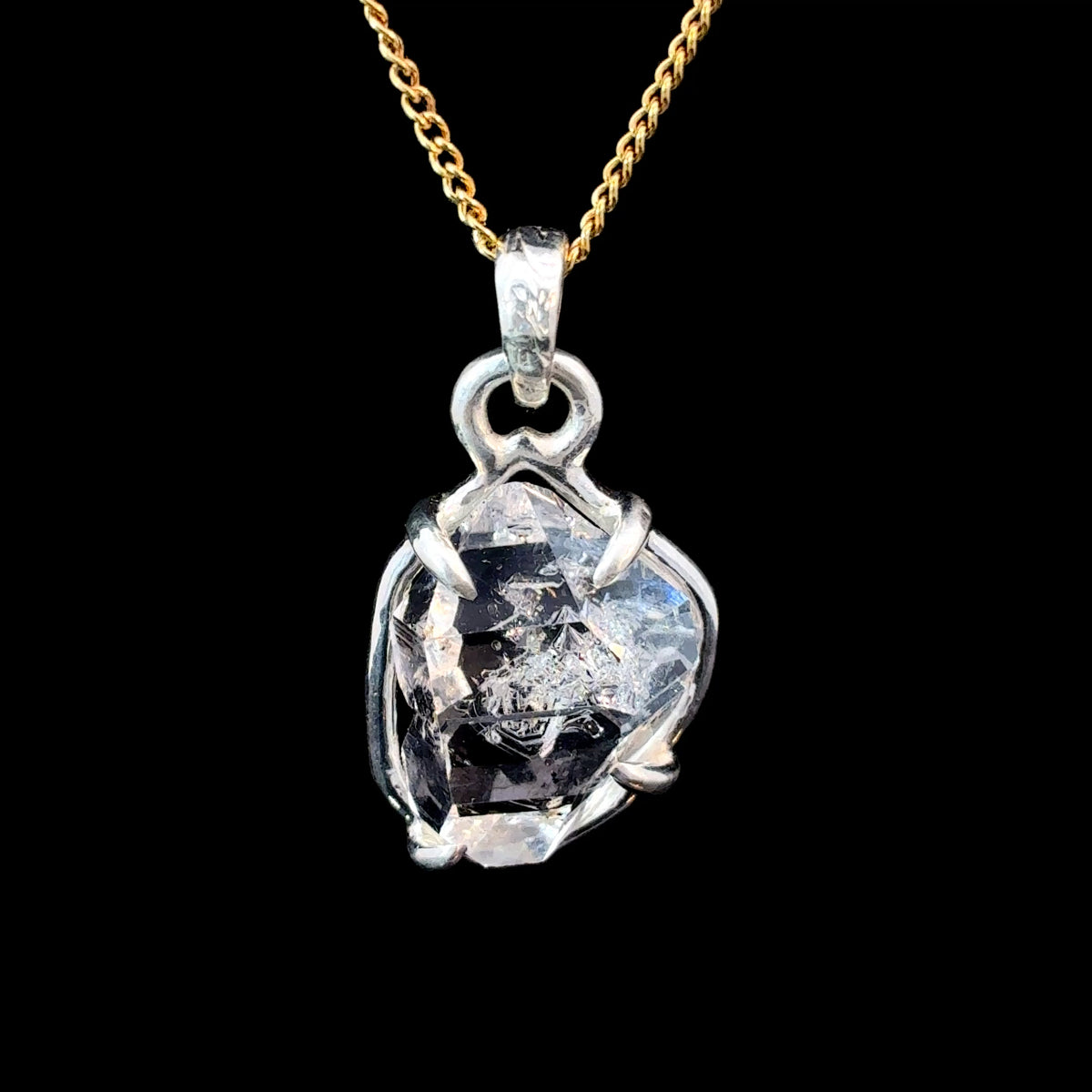 Natural Herkimer Diamond double crystal prong set in sterling silver