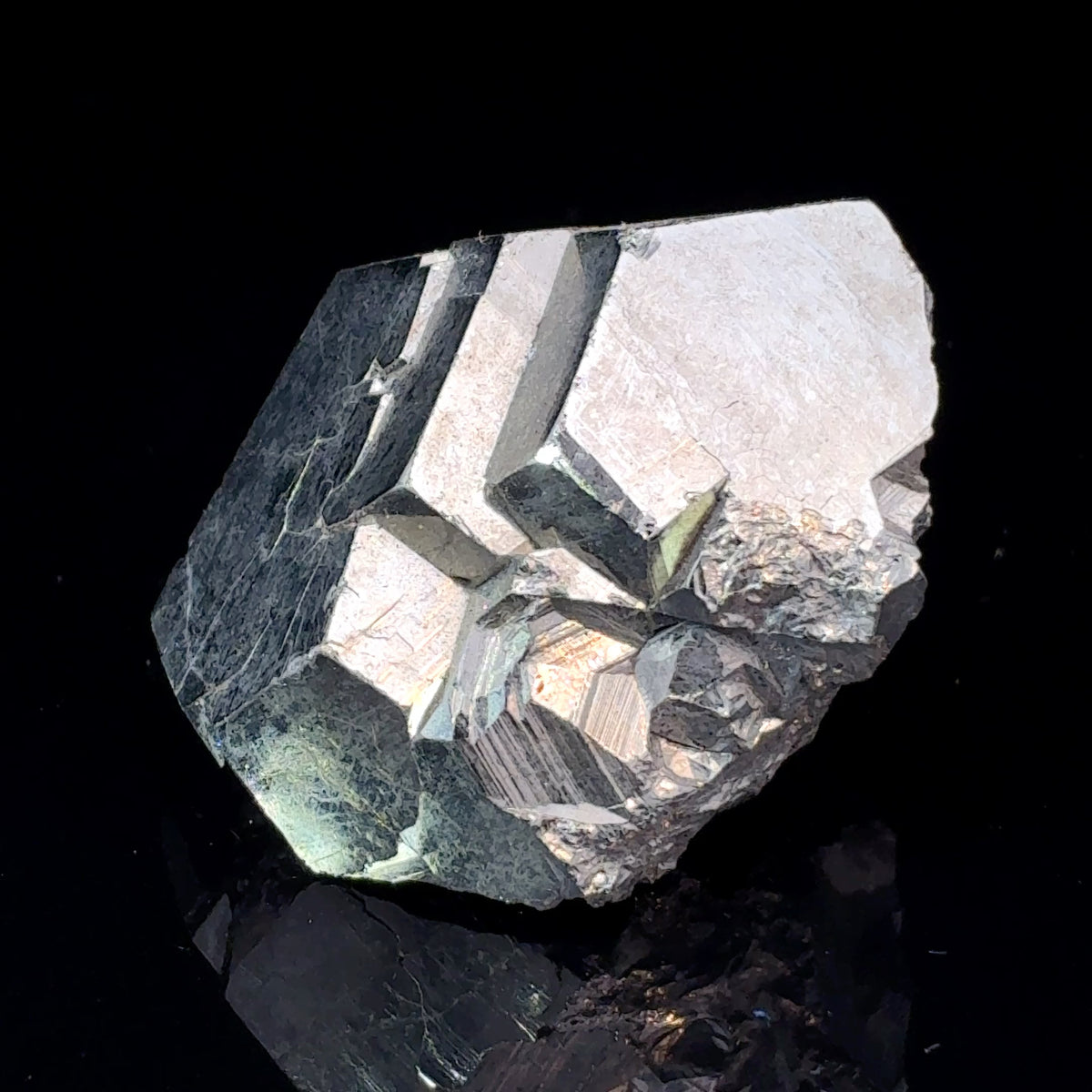 Natural Pyrite crystal from Spruce Ridge Washington with modified pyritohedron form and metallic luster, 36.2 grams