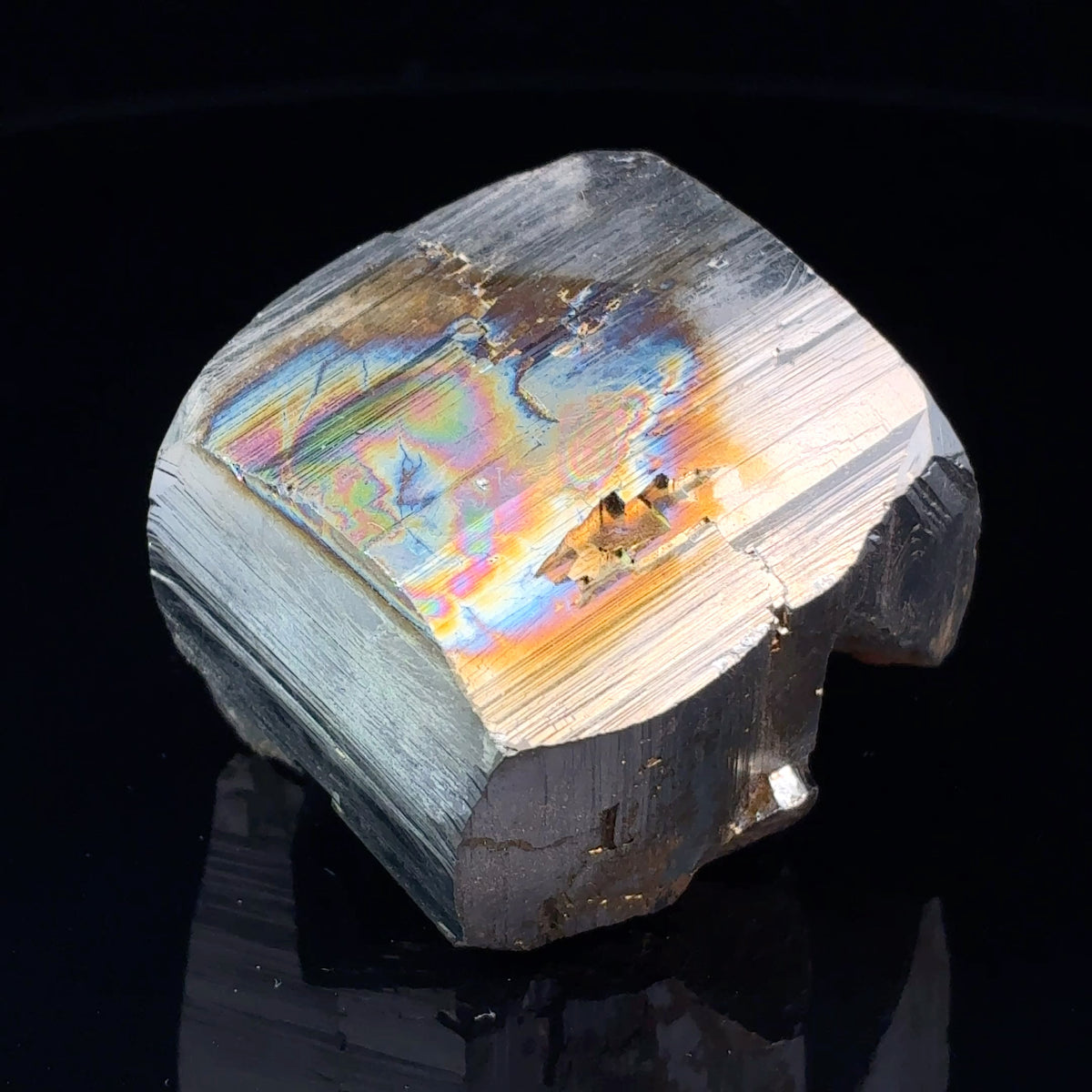 Natural Pyrite crystal with rainbow oxidation from Spruce Ridge, Washington, 72.1 grams, 30 x 29 x 26 mm