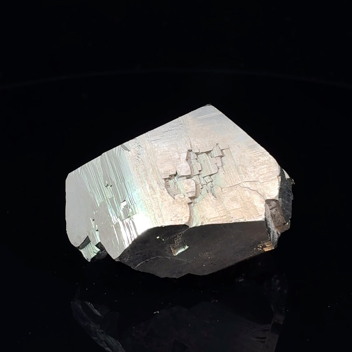Natural Pyrite crystal from Spruce Ridge, Washington with etched crystal faces, 96.2 grams, measuring 43 x 49 x 29 mm