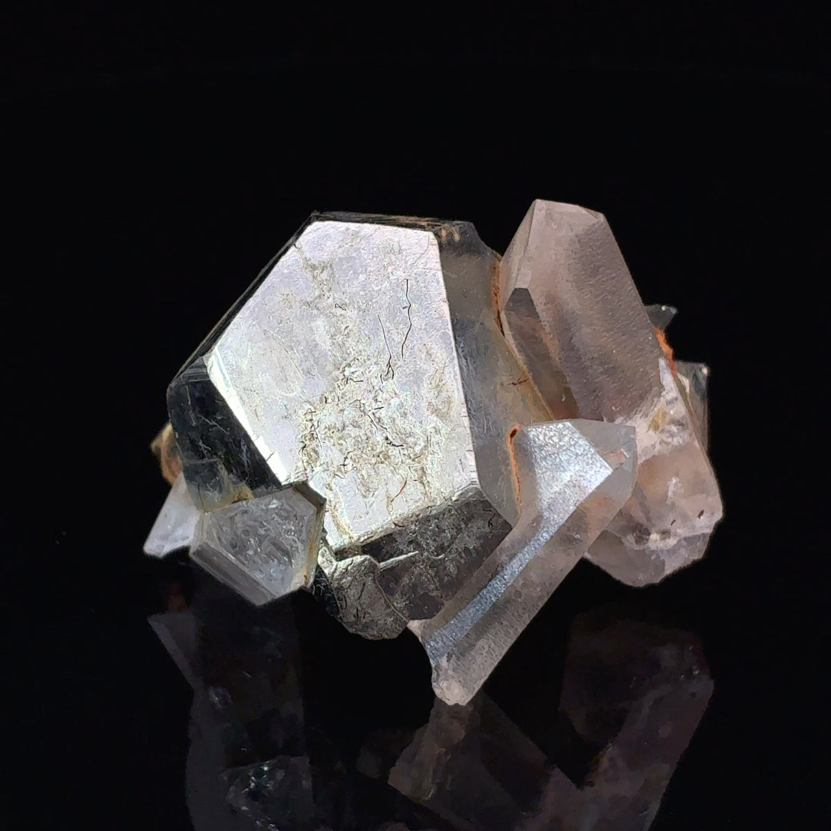 Natural Pyrite and Quartz crystal specimen from Spruce Ridge Washington showing Pyrite growing over Quartz points, 45.6 grams