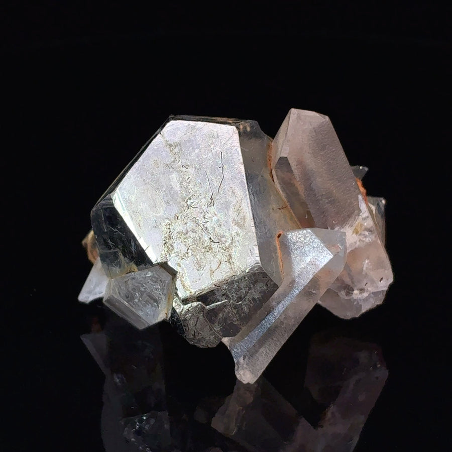 Natural Pyrite and Quartz crystal specimen from Spruce Ridge Washington showing Pyrite growing over Quartz points, 45.6 grams