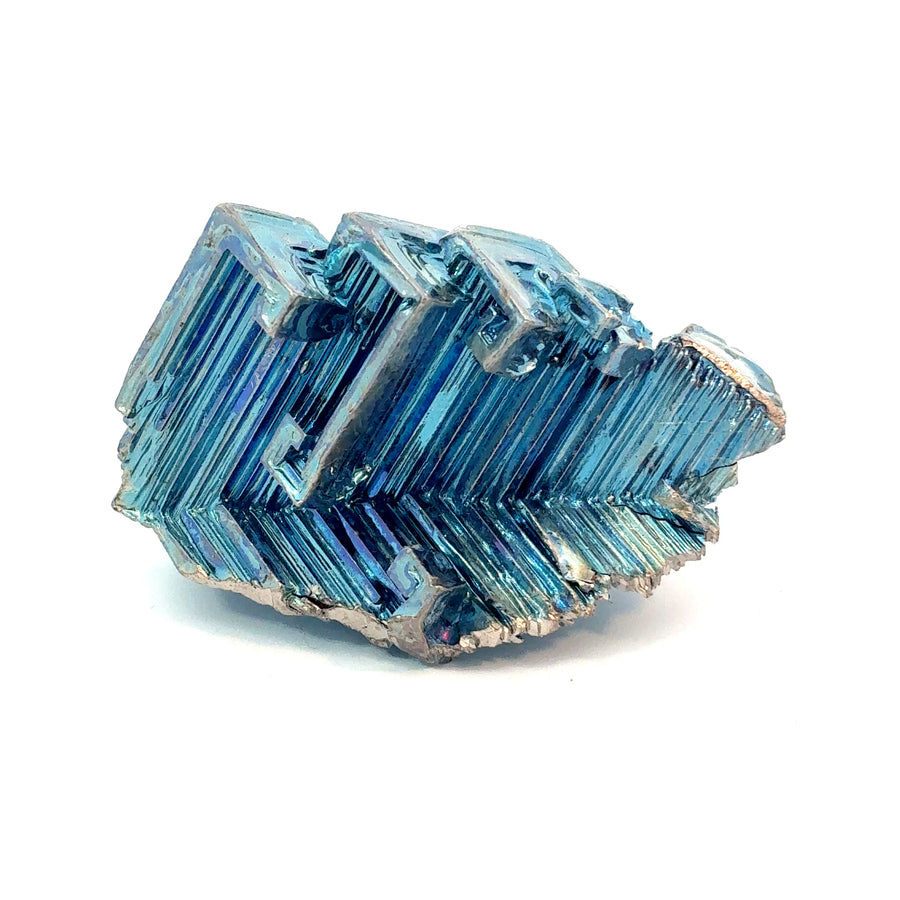 Locally made Bismuth Crystal with rainbow metallic geometric formation, 35.5 grams, measuring 44 x 28 x 21 mm
