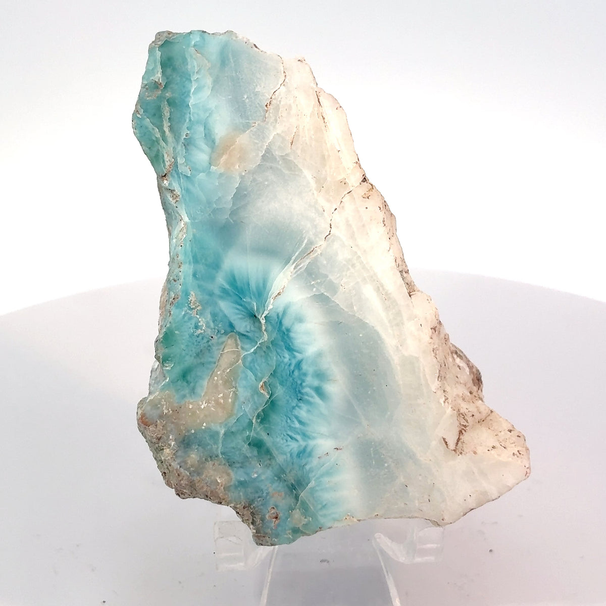 Semi-polished Larimar slab from the Dominican Republic, 83.5 grams, natural blue pectolite specimen measuring 66 x 41 x 22 mm