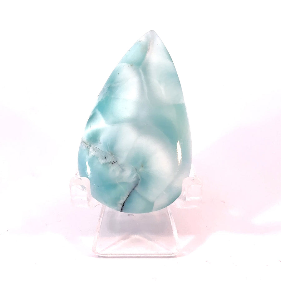 Large natural Larimar teardrop cabochon from the Dominican Republic, 10.4 grams, measuring 45 x 26 x 5 mm

