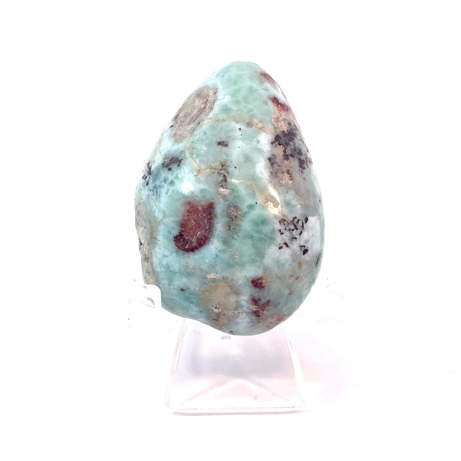 Natural Larimar freeform mini palm stone from the Dominican Republic, 29.7 grams, measuring 37 x 26 x 19 mm