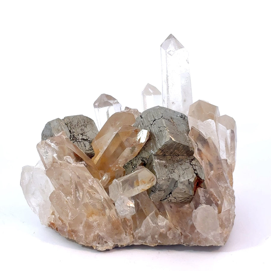 Natural cubic Pyrite crystals on Quartz from Spruce Ridge, Washington, 108.7 gram mineral specimen measuring 58 x 50 x 39 mm


