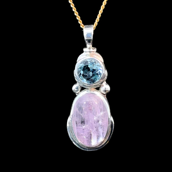 Blue Topaz and Kunzite Sterling Silver Pendant – Handmade Gemstone Necklace