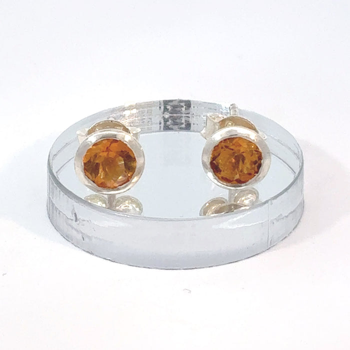 Round Faceted Citrine Stud Earrings in Sterling Silver