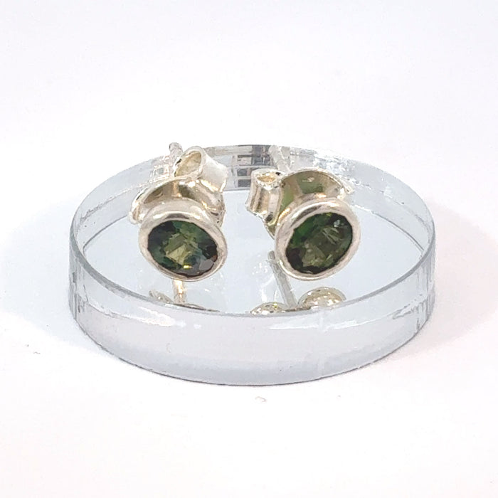 Sapphire Stud Earrings – Small Oval Faceted Sapphire in Sterling Silver